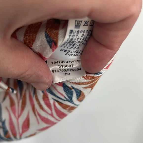 Lands End Button Front Shirt Womens Medium Leaf Print Tropical Linen Long Sleeve - Picture 7 of 12